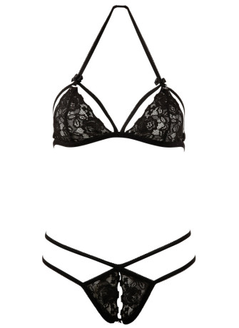 Soutien-gorge en dentelle noire avec bonnets détachables et string - R221125410